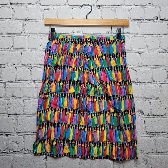 Vintage Maggy London 100% Silk Tassel Print Straight Skirt Size 4 - Picture 1 of 11